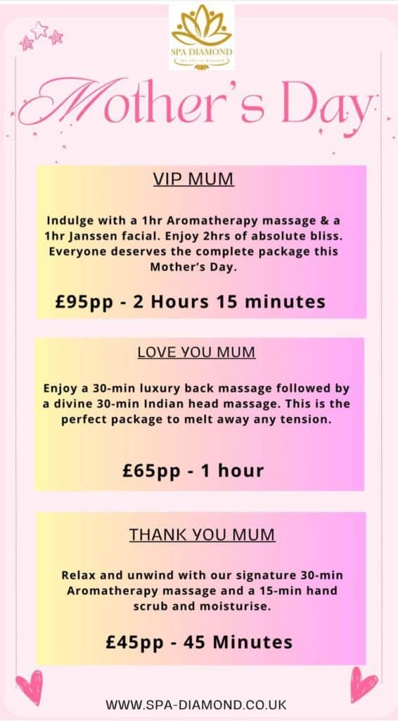 Celebrate Mothers day with a massage at Spa Diamond in Derby